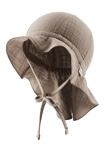 Sterntaler Sonnenhut Uni - Sommerhut aus luftigem Baumwoll Musselin - elastisches Gummiband - zum Binden - Unisex Mütze mit Nackenschutz - Baby und Kinder Kopfbedeckung - Taupe, Größe 53 von Sterntaler