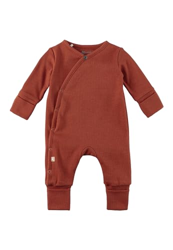 Sterntaler Playsuit Rippjersey - Unisex Baby Einteiler in Wickeloptik - Langarm Overall seitlich und im Schritt zum Knöpfen - Neugeborenen Strampler - Kratzschutz Umschlagbündchen, lehmbraun, Größe 68 von Sterntaler