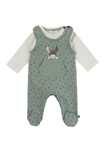 Sterntaler Strampler Set Blätter – 2-teilig – Baby Strampler aus Jersey mit Esel Emmi Applikation & Langarmbody – bequemer Unisex Zweiteiler ab Geburt - Druckknöpfe im Schritt – steingrün – Größe 68 von Sterntaler