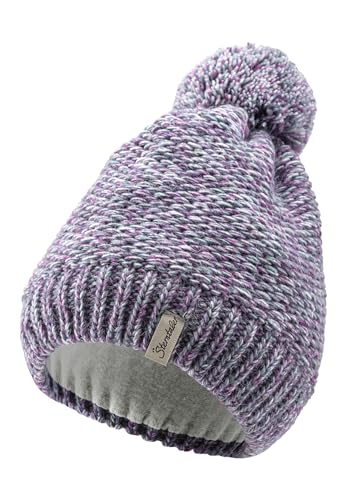 Sterntaler Strickmütze aus Multicolor Garn - Mädchen Bommelmütze mit tollem Strickmuster - Kindermütze mit Futter aus wärmendem Microfleece - Wintermütze - lila, 53 von Sterntaler
