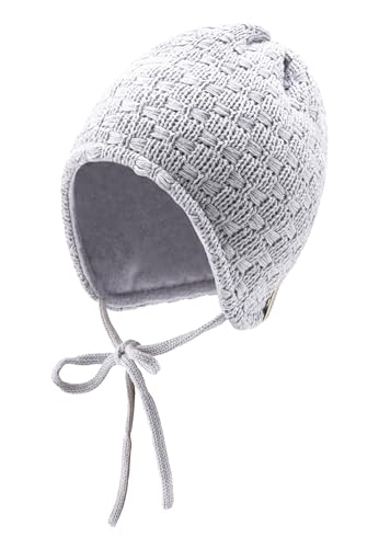 Sterntaler Strickmütze mit Schleifen Muster - Mädchen Beanie, gefüttert mit weichem Baumwollfleece - Winter Babymütze mit Ohrenklappen und Bindeband- Silber, 47 von Sterntaler