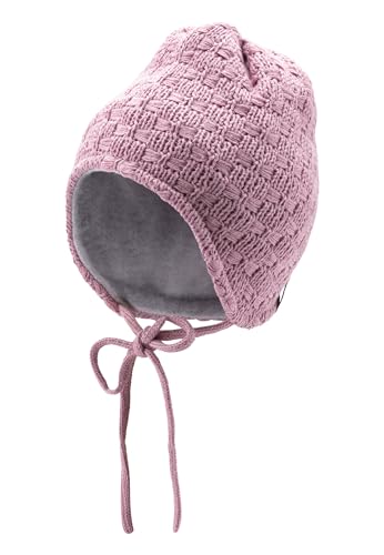 Sterntaler Strickmütze mit Schleifen Muster - Mädchen Beanie, gefüttert mit weichem Baumwollfleece - Winter Babymütze mit Ohrenklappen und Bindeband - mattrosa, 45 von Sterntaler