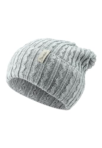 Sterntaler Strickmütze mit Wellen Muster - Lässige Unisex Beanie - Kinder Wintermütze - Mütze mit Umschlag - Silber Melange, 51 von Sterntaler