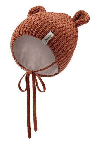 Sterntaler Strickmütze mit kleinen, angesetzten Öhrchen - Unisex Baby Beanie mit Futter aus Baumwollfleece - Wintermütze mit tollem Strickmuster und Bindeband- lehmbraun, 39 von Sterntaler