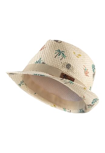 Sterntaler Strohhut Safari - klassischer Sonnenhut mit Allover Safari Print - UV-Schutz 50+ Sommerhut - Jungen Strandkappe - Baby und Kinder Kopfbedeckung - Sand, Größe 47 von Sterntaler