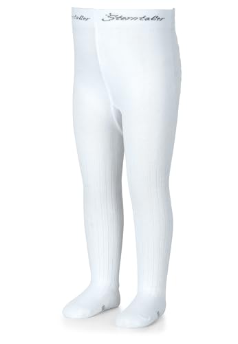 Sterntaler Strumpfhose Rippenmuster - Kinderstrumpfhosen mit Muster - Unisex Strumpfhose mit elastischem Bund für bequemen Halt - Komfortable Strumpfhose vielseitig zu kombinieren - weiß, 128 von Sterntaler