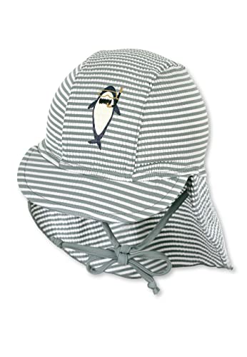 Sterntaler Schirmmütze Hai – UV-Schutz 50+ Baby Mütze mit Nackenschutz & Bindeband – Sonnenmütze aus Seersucker mit Hai-Druck – Bademode für Schwimmbad und Strand, mattgrün, Größe 51 von Sterntaler