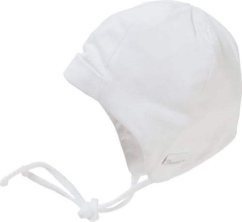 Sterntaler OCS Mütze - Baby Beanie Mütze aus Singlejersey (Bio) doppellagig - Unisex Kopfbedeckung mit Ohrenklappen - Baby und Kinder Übergangsmütze zum Binden - ab Geburt - weiß, Größe 37 von Sterntaler