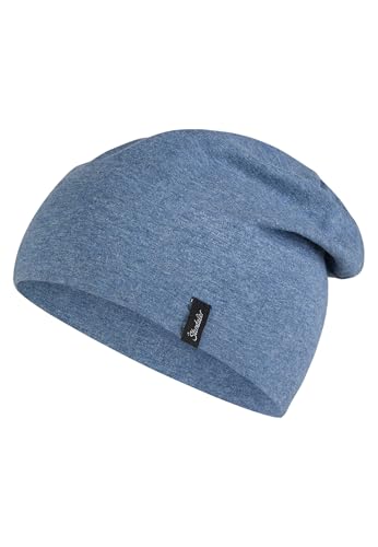 Sterntaler OCS Beanie Melange – Unisex Baby Mütze aus Melange-Singlejersey (Bio) – weiche Kopfbedeckung mit Zwei Tragevarianten – lässige Übergangsmütze für Babys & Kinder – Tintenblau, Gr. 45 von Sterntaler