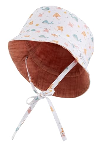 Sterntaler Wende Fischerhut Meerestiere - Sommer Mütze mit Print aus Baumwolle - Wendeseite aus Musselin - Strand Mütze zum Binden - Baby Kinder Kopfbedeckung - weiß, Größe 43 von Sterntaler