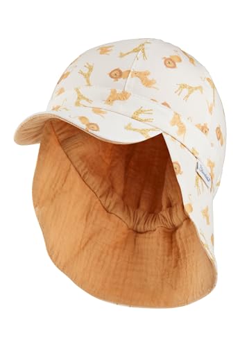 Sterntaler Wende Schirmmütze Giraffen - Sommermütze aus Baumwolle mit Print und Nackenschutz - Wendeseite aus Musselin (Bio) - UV-Schutz 50+ Sonnenmütze - Baby Kinder Kopfbedeckung - Natur, Größe 49 von Sterntaler
