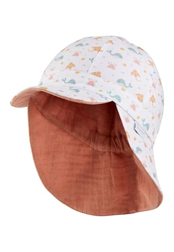 Sterntaler Wende Schirmmütze Meerestiere - Sommermütze aus Baumwolle mit Print und Nackenschutz - Wendeseite aus Musselin (Bio) - Unisex Baby Kinder Kopfbedeckung - Strandkappe - weiß, Größe 45 von Sterntaler