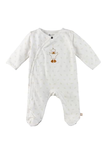 Sterntaler Schlafanzug Edda - Baby und Kleinkind Jumpsuit aus Jersey - Einteiler Wickeloptik, seitlich geknöpft - Pyjama mit Füßen - Unisex Bekleidung mit Stickerei Ente Edda - Ecru,Größe 62 von Sterntaler