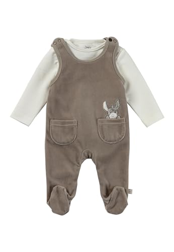 Sterntaler Strampler Set Emmi - Baby Strampler aus Nicki mit Esel Emmi Applikation - mit Langarm Shirt - Drucknöpfe im Schritt - bequemer Unisex Zweiteiler ab Geburt - Sand, Größe 68 von Sterntaler