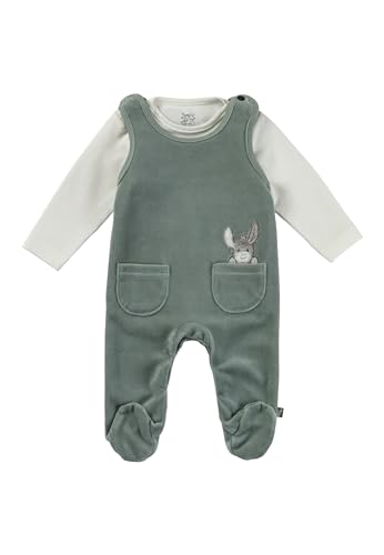 Sterntaler Strampler Set Emmi - Baby Strampler aus Nicki mit Esel Emmi Applikation - mit Langarm Shirt - Drucknöpfe im Schritt - bequemer Unisex Zweiteiler ab Geburt - steingrün, Größe 44 von Sterntaler