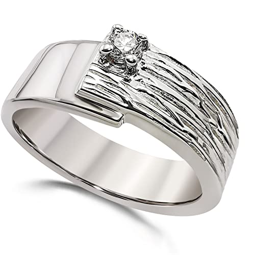 925 Sterling Silber Bandring mit Zirkonia | Rhodinierter Verlobungsring mit Wellenstruktur | Premium Breiter Statement Ring (Gold 58) von Sternvoll Jewelry