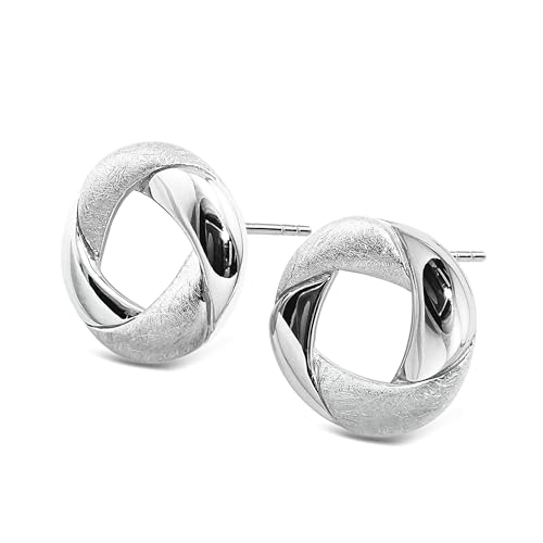 Premium 925 Sterling Silber Ohrstecker in Kreisform mit doppelten Texturen und elegantem Design (Silber) von Sternvoll Jewelry