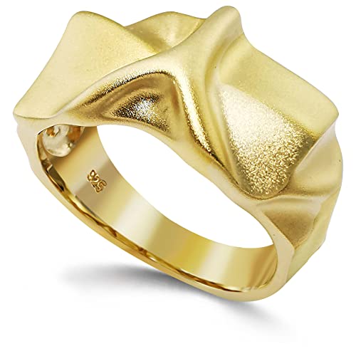 Premium Ring Gold für Herren Damen Gehämmert 14 Karat Vergoldet Bandring aus 925 Sterling Silber Breit Massiver Ring, Ringgröße 56-60 (56) von Sternvoll Jewelry