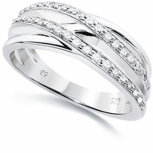 Premium Silberring aus 925 Sterling Silber mit Kristallen Verlobungsring Breiter Ring für Damen (52) von Sternvoll Jewelry