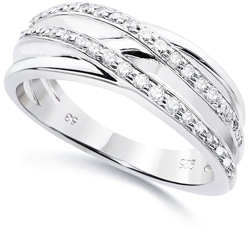 Premium Silberring aus 925 Sterling Silber mit Kristallen Verlobungsring Breiter Ring für Damen (54) von Sternvoll Jewelry