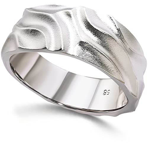 Premium Silberring für Herren Damen Gehämmert Bandring aus 925 Sterling Silber Breit Massiver Ring, Ringgröße 56-60 (60) von Sternvoll Jewelry