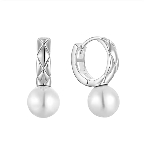 Sternvoll® Creolen aus 925 Sterling Silber Rhodium platziert mit Süßwasserperlen (Huggie Silber) von Sternvoll Jewelry