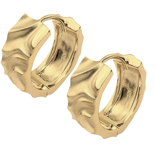 Sternvoll® Damen Creolen aus 925 Sterling Silber Gold Platziert | Premium Ohrringe in gehämmerter Optik (Gold) von Sternvoll Jewelry