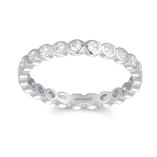 Sternvoll® Damenring Silber 925 mit Zirkonia | Rundgefasster Eternity-Ring rhodiniert | Funkelnder Stapelring im Bubble-Design von Sternvoll Jewelry