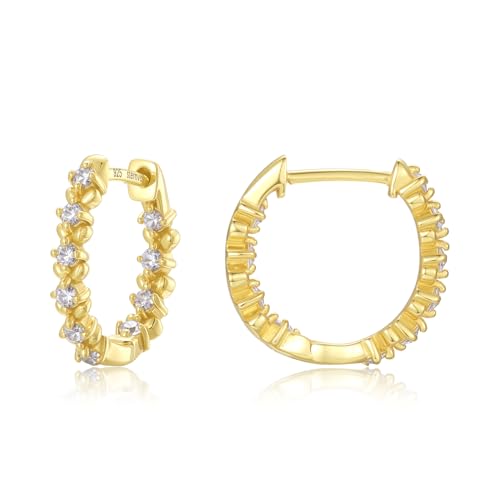 Sternvoll® Ohrringe Silber 925 Echt Silber Creolen 14K Vergoldet mit Zirkonia | Rhodinierte Hoops | Hypoallergene Huggies (Floral, Gold) von Sternvoll Jewelry