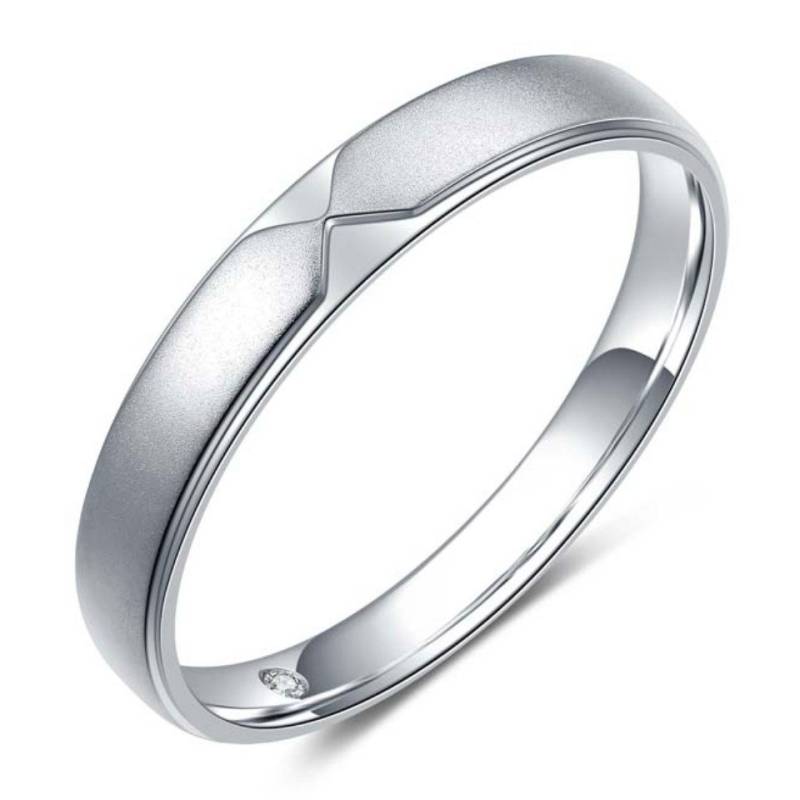 Sternvoll Goldring Matter Ehering "Nexus" aus 18K Weißgold mit geheimem Innendiamant, Innendiamant, Mattiert, Minimalistisch, X-Gravur, Unisex von Sternvoll