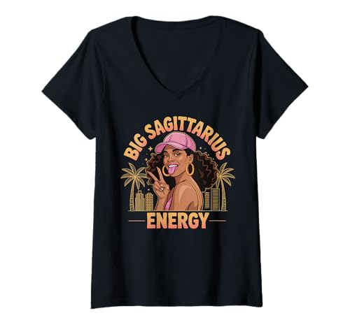 Damen Big Sagittarius Energy Bogenschütze T-Shirt mit V-Ausschnitt Damen Big Sagittarius Energy Bogenschütze T-Shirt mit V-Ausschnitt von Sternzeichen Schütze Astrologie Horoskop