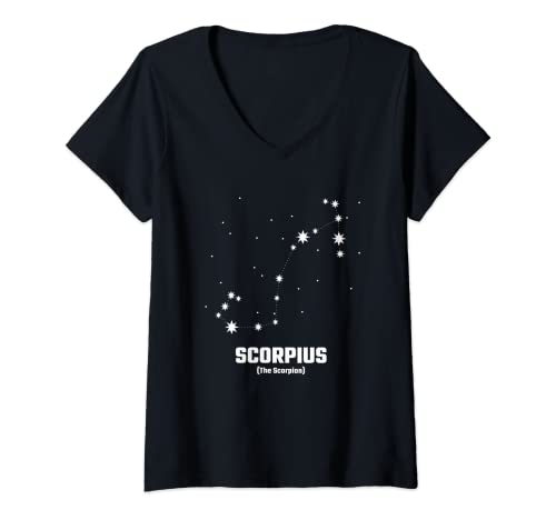 Damen Scorpius Sternzeichen Sternbilder Universum Sterne T-Shirt mit V-Ausschnitt von Sternzeichen Sternbilder Design Sternenhimmel