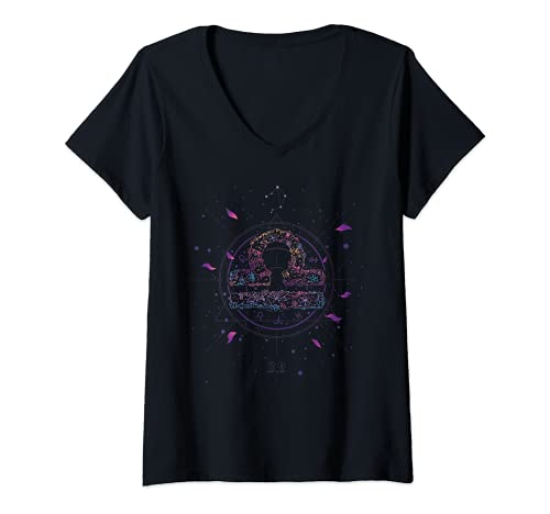 Damen Waage Libra Sternzeichen Tierkreiszeichen Astrologie T-Shirt mit V-Ausschnitt von Sternzeichen Waage