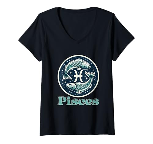 Damen Sternzeichen Fische Astrologie Horoskop Fische T-Shirt mit V-Ausschnitt Damen Sternzeichen Fische Astrologie Horoskop Fische T-Shirt mit V-Ausschnitt von Sternzeichen und Horoskop der Astrologie