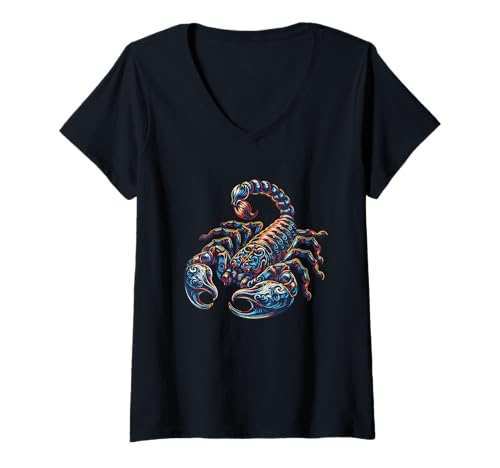 Damen Sternzeichen Skorpion Astrologie Horoskop Skorpion T-Shirt mit V-Ausschnitt von Sternzeichen und Horoskop der Astrologie