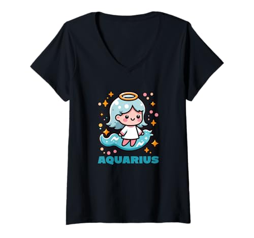 Damen Sternzeichen Wassermann Astrologie Horoskop Wassermann T-Shirt mit V-Ausschnitt Damen Sternzeichen Wassermann Astrologie Horoskop Wassermann T-Shirt mit V-Ausschnitt von Sternzeichen und Horoskop der Astrologie
