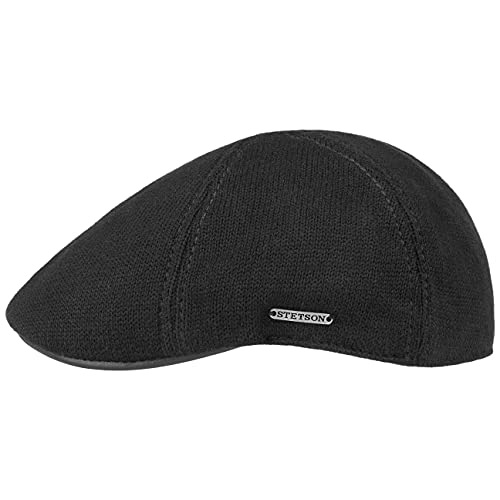 Stetson Muskegon Gatsby Cap Herren - Schirmmütze aus Baumwolle - Strickcap mit Schirm aus Leder - Schiebermütze gefüttert - Flatcap Herbst/Winter schwarz L (58-59 cm) von Stetson