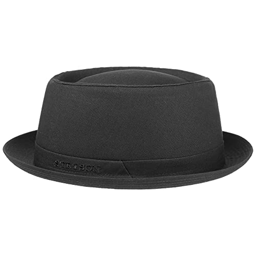 Stetson Athens Cotton Porkpie Hut Damen/Herren - Stoffhut aus Baumwolle - Pork Pie Made in Italy - Sommer/Winter - Herrenhut mit Innenfutter - schwarz 57 cm von Stetson