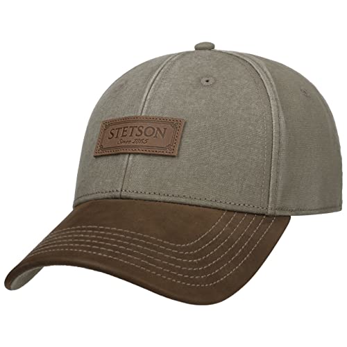 Rustic Cotton Cap mit UV-Schutz Herren - One-Size (55-61 cm) - Aus 100% Baumwolle - Größenverstellbar - Schirm aus Leder - Mit Strapback-Verschluss - Markenpatch - Sommer/Winter Oliv One Size von Stetson