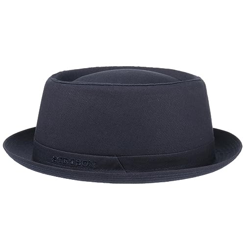 Stetson Athens Cotton Porkpie Hut Damen/Herren - Stoffhut aus Baumwolle - Pork Pie Made in Italy - Sommer/Winter - Herrenhut mit Innenfutter - dunkelblau 54 cm von Stetson