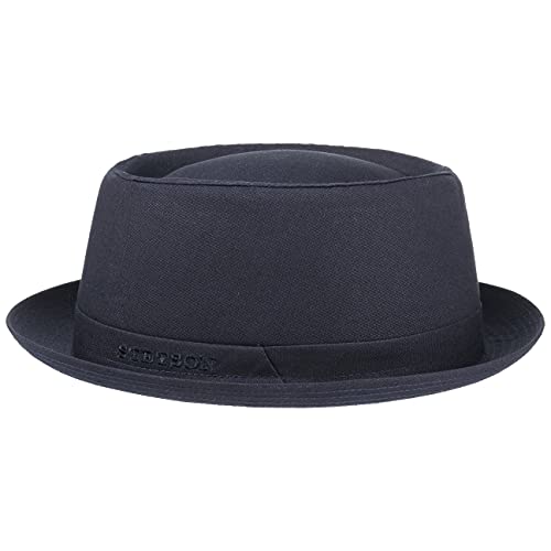 Stetson Athens Cotton Porkpie Hut Damen/Herren - Stoffhut aus Baumwolle - Pork Pie Made in Italy - Sommer/Winter - Herrenhut mit Innenfutter - dunkelblau 56 cm von Stetson