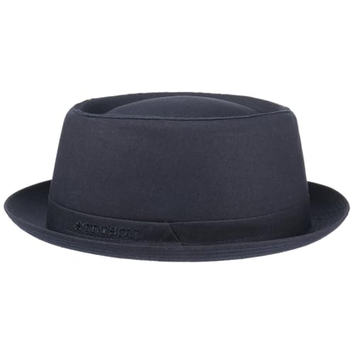 Stetson Athens Cotton Porkpie Hut Made in Italy Damen Herren Sommer Winter Herbshut mit Innenfutter dunkelblau 56 cm von Stetson