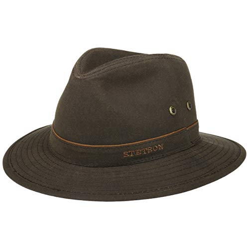 Stetson Avasun Waxed Cotton Traveller Damen/Herren - Wanderhut UV-Schutz 40+ - Sonnenhut Wasserabweisend - Hut aus gewachster Baumwolle - Regenhut Sommer/Winter Dunkelbraun XL (60-61 cm) von Stetson