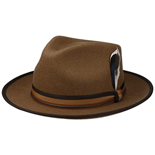 Stetson Baileyville Fedora Wollhut - Einfarbiger Hut - Player-Hut - Outdoor-Filzhut Asahi Guard® - Knautschbar & wasserabweisend - Herbst/Winter - Unisex braun L (58-59 cm) von Stetson