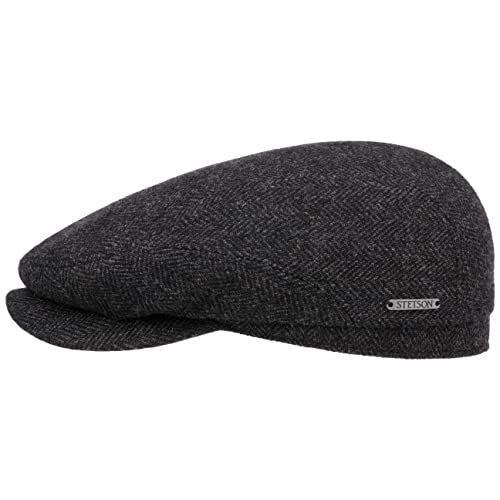 Stetson Belfast Classic Wool Flatcap Schiebermütze Schirmmütze Herrenmütze Wintercap Herrenkappe Schirmmützen (54 cm - schwarz-grau) von Stetson