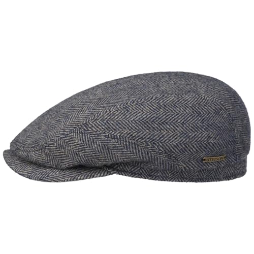 Stetson Belfast Flatcap - Schiebermütze Herren - Schirmmütze mit Wolle - Herrenkappe Herringbone mit Innenfutter (Baumwolle) - Wollcap Herbst/Winter - Flat Cap blau-grau 59 cm von Stetson
