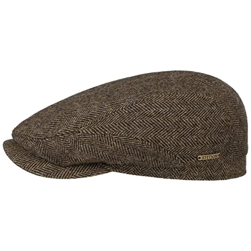 Stetson Belfast Flatcap Schiebermütze Herrenkappe Herringbone mit Innenfutter Baumwolle Herbst Winter braun-schwarz 55 cm von Stetson