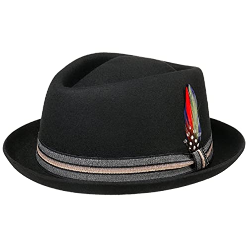 Stetson Beloit Diamond Wollhut - Trilby-Form - Unifarbener Hut mit bunten Federn - Outdoor-Regenhut mit gestreiftem Ripsband - Frühjahr bis Winter - Damen & Herren schwarz L (58-59 cm) von Stetson