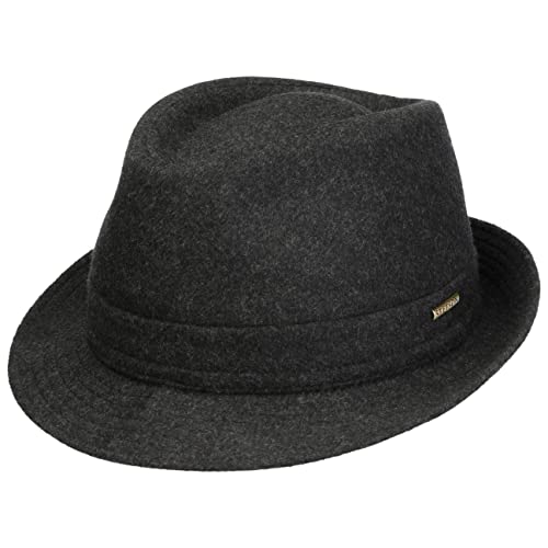 Stetson Benavides Trilby Wollhut Damen/Herren - Hut aus Wollfilz - Made in Italy - Winterhut mit Teflon-Beschichtung (wasserabweisend) - Trilbyhut Herbst/Winter - Herrenhut anthrazit 58 cm von Stetson