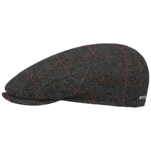 Stetson Bendner Driver Wool Flatcap Herren - Made in Germany - Schirmmütze mit Wolle - Baumwollfutter - Fischgrätmuster Mütze - Schirmlänge 4.5 cm - Herbst/Winter grau-schwarz XL (60-61 cm) von Stetson